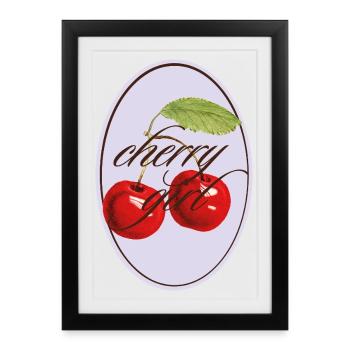 Cherry Girl Vintage Look - Affiche encadrée (27 × 37 cm) - noir - Devant