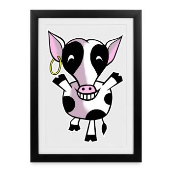 Vache heureuse - Affiche encadrée (27 × 37 cm) - noir - Devant