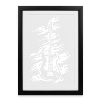 Guitare électrique avec effet scratch - Musiciens et groupes - Affiche encadrée (27 × 37 cm) - noir - Devant