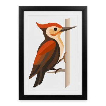 Woodpecker on Tree Trunk – Stylized Bird Motif - Framed poster (27 × 37 cm) - black - Front