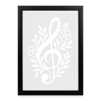 Floral Music Nota Künstlerischer Druck - Gerahmtes Poster (27 × 37 cm) - Schwarz - Vorne