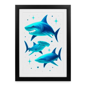 Futuristische Neonhai-Illustration - Gerahmtes Poster (27 × 37 cm) - Schwarz - Vorne
