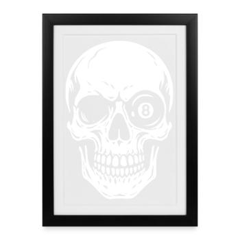 Cadeau de joueur de billard, tête de mort et boule de huit - Affiche encadrée (27 × 37 cm) - noir - Devant