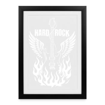Guitare éclair avec ailes et flammes - Affiche encadrée (27 × 37 cm) - noir - Devant