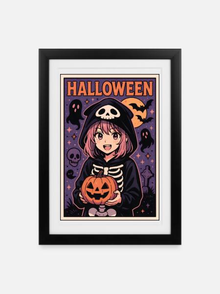 Halloween - Trick or Treat Girl - Gerahmtes Poster (27 × 37 cm) - Schwarz