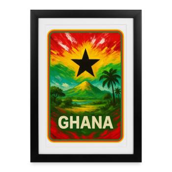 Ghana Pride – Art du style drapeau - Affiche encadrée (27 × 37 cm) - noir - Devant