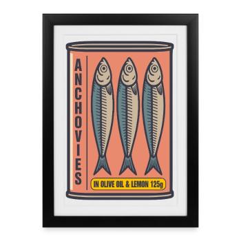 Anchois : Trois bidons d’huile de citron - Affiche encadrée (27 × 37 cm) - noir - Devant