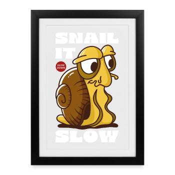 Escargot It Slow Dessin animé Escargot - Affiche encadrée (27 × 37 cm) - noir - Devant