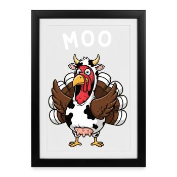 Dinde Moo Drôle Vache de Noël - Affiche encadrée (27 × 37 cm) - noir - Devant
