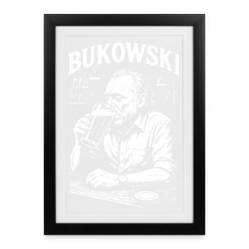 Charles Bukowski Bar Portrait - Affiche encadrée (27 × 37 cm) - noir - Devant