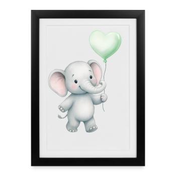 Eléphant avec ballon coeur - Affiche encadrée (27 × 37 cm) - noir - Devant