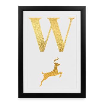 Lettre w cerf doré - idée cadeau - Affiche encadrée (27 × 37 cm) - noir - Devant