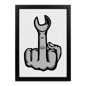 Mittelfinger Stinkerfinger Schraubschlüssel - Gerahmtes Poster (27 × 37 cm) - Schwarz - Vorne
