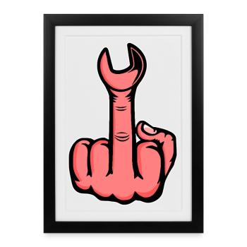 Mittelfinger Stinkefinger Schraubschlüssel Design - Gerahmtes Poster (27 × 37 cm) - Schwarz - Vorne