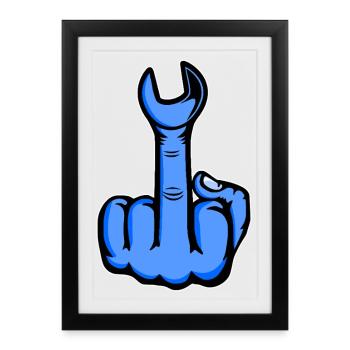 Blue middle finger with wrench - Framed poster (27 × 37 cm) - black - Front