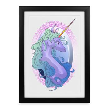 Elegante Einhorn-Spiegel-Kunst Einhorn-Mädchen - Gerahmtes Poster (27 × 37 cm) - Schwarz - Vorne