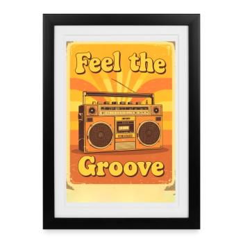 Illustration vintage de boombox rayonnant d’un groove chaleureux - Affiche encadrée (27 × 37 cm) - noir - Devant
