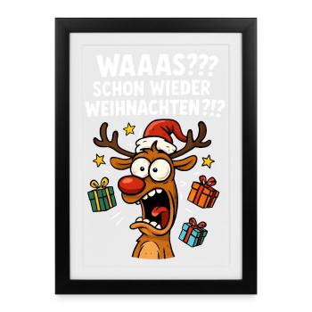 Renne Noël drôle drôle fou fou agacé - Affiche encadrée (27 × 37 cm) - noir - Devant