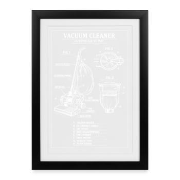 Plan de brevet pour aspirateur vintage - Affiche encadrée (27 × 37 cm) - noir - Devant