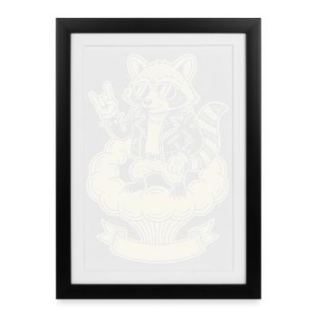 Groupe de rock de musique raton laveur rétro drôle, mignon - Affiche encadrée (27 × 37 cm) - noir - Devant