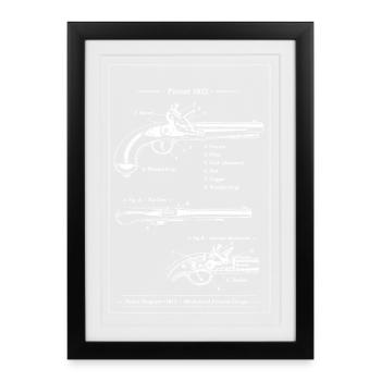 Vintage pistol patent blueprint - Framed poster (27 × 37 cm) - black - Front
