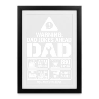 Avertissement : blagues de papa à venir, père - Affiche encadrée (27 × 37 cm) - noir - Devant