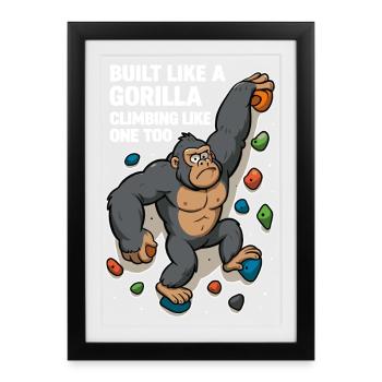 Bloc drôle – Chemise d’escalade de Gorille Cartoon - Affiche encadrée (27 × 37 cm) - noir - Devant