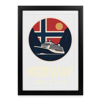 Croisière en Norvège 2026 – Emblème Rétro - Affiche encadrée (27 × 37 cm) - noir - Devant