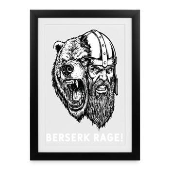 Viking Berserk Rage Ours Guerrier Mascotte Norse - Affiche encadrée (27 × 37 cm) - noir - Devant