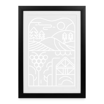 Line landscape: vineyard and hut - Framed poster (27 × 37 cm) - black - Front