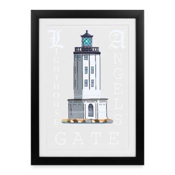 Los Angeles, Hand Drawing Lighthouse Angels Gate - Framed poster (27 × 37 cm) - black - Front