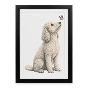 Poodle with butterfly design for animal lovers - Framed poster (27 × 37 cm) - black - Front