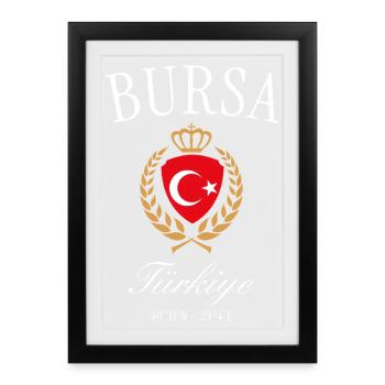 Bursa Türkei Wappen Krone – Reise Souvenir - Gerahmtes Poster (27 × 37 cm) - Schwarz - Vorne