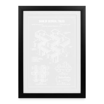 Bank of Georgia Tbilisi Blueprint design - Framed poster (27 × 37 cm) - black - Front