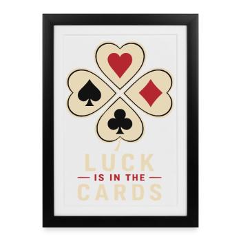 Le bonheur réside dans le motif du trèfle poker de cartes - Affiche encadrée (27 × 37 cm) - noir - Devant
