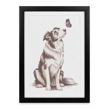 Illustration du chien de troupeau Motif artistique - Affiche encadrée (27 × 37 cm) - noir - Devant