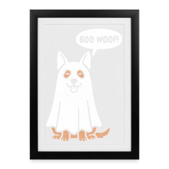 German Shepherd Boo Woof -  Funny Halloween Dog - Framed poster (27 × 37 cm) - black - Front