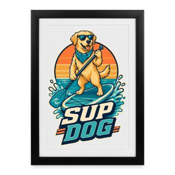 Dog SUP Paddleboard Board Stand Up Paddle - Affiche encadrée (27 × 37 cm) - noir - Devant
