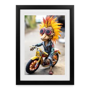 Crazy motorcycle mascot - Framed poster (27 × 37 cm) - black - Front