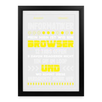 Informatiker Hirn Browser - Gerahmtes Poster (27 × 37 cm) - Schwarz - Vorne