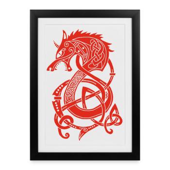 Viking Wolf Dragon (Red) - Framed poster (27 × 37 cm) - black - Front