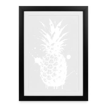 Ananas Spray Blanc - Affiche encadrée (27 × 37 cm) - noir - Devant