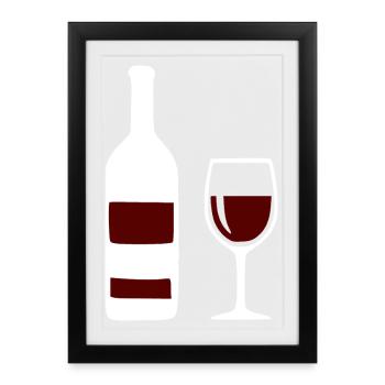 Weinflasche und Weinglas Wein Geschenk Genießer - Gerahmtes Poster (27 × 37 cm) - Schwarz - Vorne