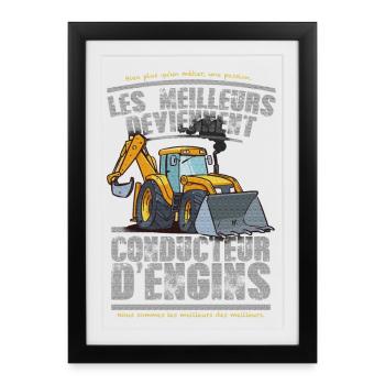 conducteur d engins - Affiche encadrée (27 × 37 cm) - noir - Devant