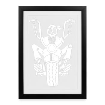 Skeleton white biker - Framed poster (27 × 37 cm) - black - Front