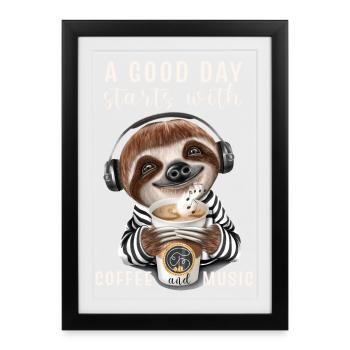 Une bonne journée commence avec le café d’abord paresseux - Affiche encadrée (27 × 37 cm) - noir - Devant