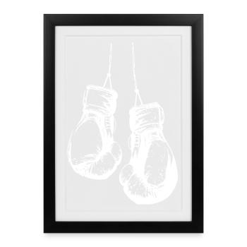 Gants de boxe suspendus en blanc - Affiche encadrée (27 × 37 cm) - noir - Devant