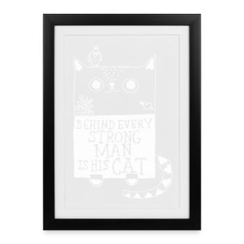 Derrière chaque homme fort se trouve son chat... catlove - Affiche encadrée (27 × 37 cm) - noir - Devant