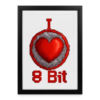 I love 8bit - Gerahmtes Poster (27 × 37 cm) - Schwarz - Vorne
