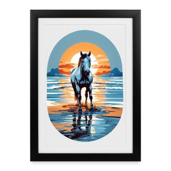 Horse on the beach - Framed poster (27 × 37 cm) - black - Front
